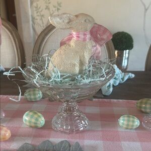 Glass Bunny Centerpiece with Pink Accents